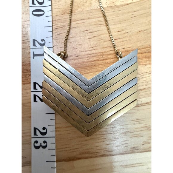 Madewell Chevron Pendant Long Necklace Gold & Silver-Tone Mixed Metal With Rhine - Picture 4 of 12